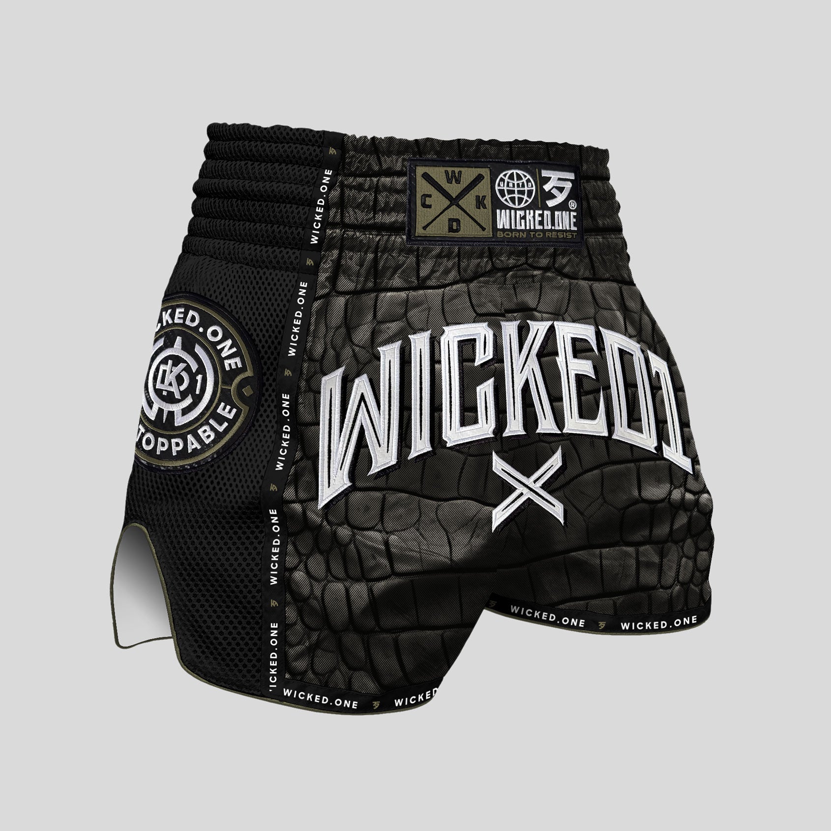 MUAY THAI SHORT CAÏMAN KAKI/NOIR