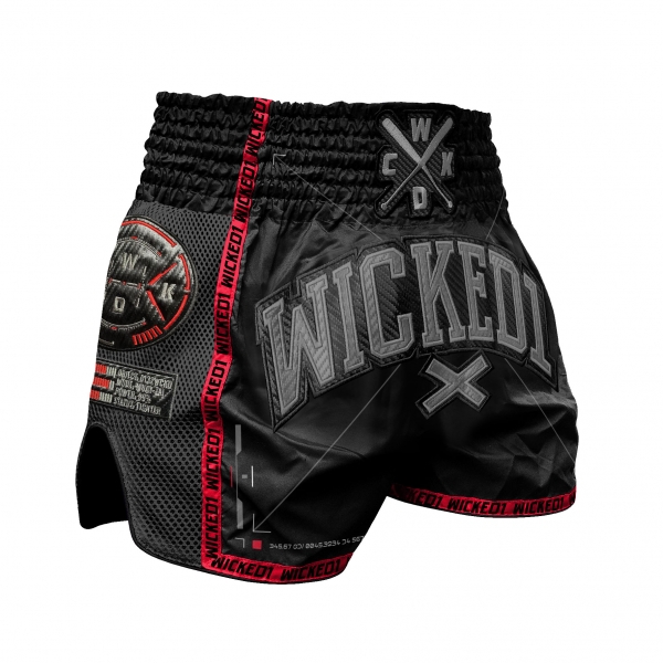 Wicked One Muay Thai Short Warrior Schwarz Thaiboxhose Kickboxen Herren S M L XL 